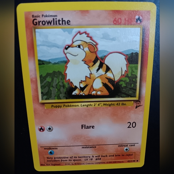 Growlithe Pokemon Card - Base Set 2 - NO. 42/130 Uncommon Non-Holo - Picture 2 of 9